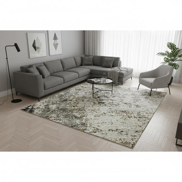 HomeRoots 9' X 12' Black and Ivory Abstract Area Rug - Washable, Stain-Resistant, UV Protected, Stylish & Durable 674831
