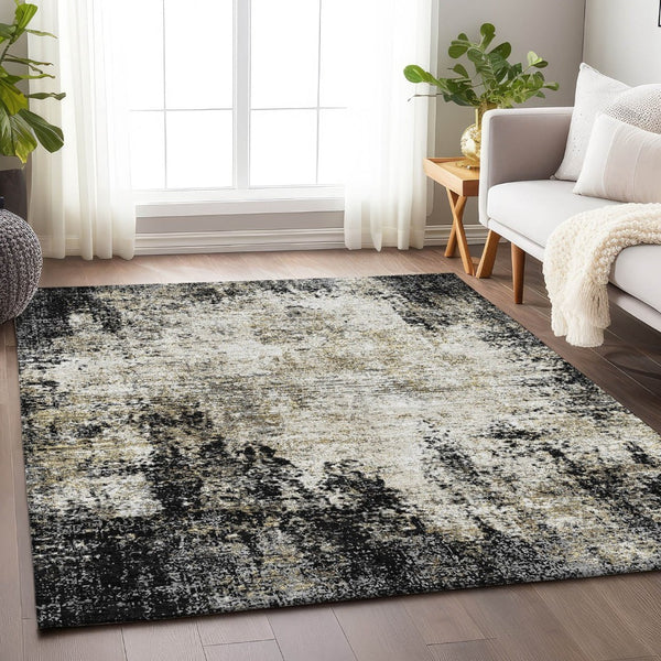HomeRoots 10' X 14' Black And Ivory Abstract Area Rug – Washable, UV-Protected, Stylish & Stain-Resistant Design 674832