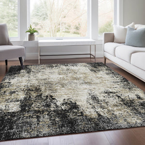 HomeRoots 10' X 14' Black And Ivory Abstract Area Rug – Washable, UV-Protected, Stylish & Stain-Resistant Design 674832