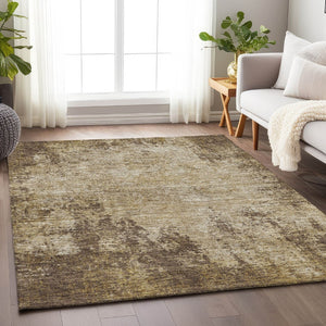 HomeRoots 5' Brown and Beige Abstract Washable Area Rug with UV Protection - Durable, Stylish, and Easy-Care! 674834