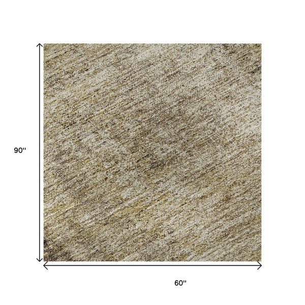 HomeRoots 5' Brown and Beige Abstract Washable Area Rug with UV Protection - Durable, Stylish, and Easy-Care! 674834