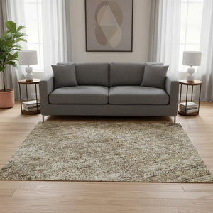 HomeRoots 5' Brown and Beige Abstract Washable Area Rug with UV Protection - Durable, Stylish, and Easy-Care! 674834