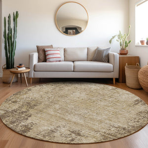 HomeRoots 8' Washable Brown and Beige Abstract Round Rug with UV Protection - Stylish, Durable, and Easy-Care! 674835