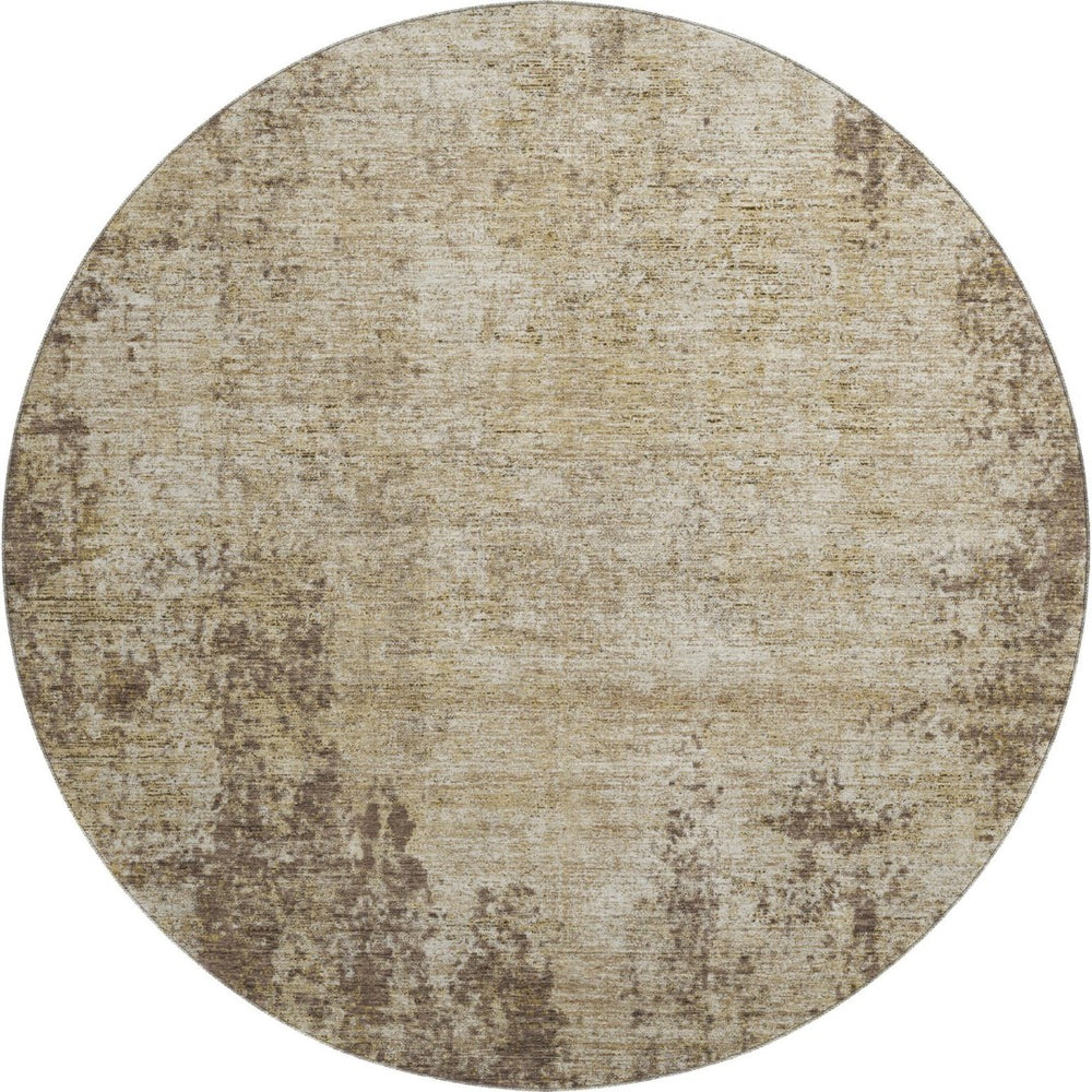 HomeRoots 8' Washable Brown and Beige Abstract Round Rug with UV Protection - Stylish, Durable, and Easy-Care! 674835