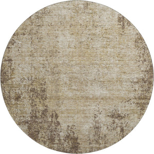 HomeRoots 8' Washable Brown and Beige Abstract Round Rug with UV Protection - Stylish, Durable, and Easy-Care! 674835