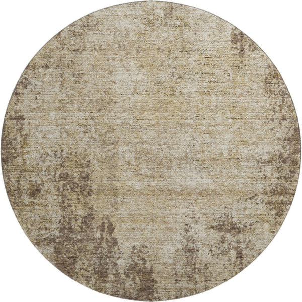 HomeRoots 8' Washable Brown and Beige Abstract Round Rug with UV Protection - Stylish, Durable, and Easy-Care! 674835