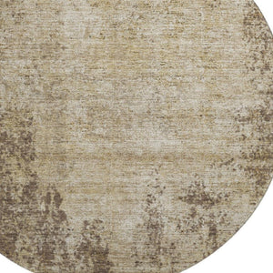 HomeRoots 8' Washable Brown and Beige Abstract Round Rug with UV Protection - Stylish, Durable, and Easy-Care! 674835