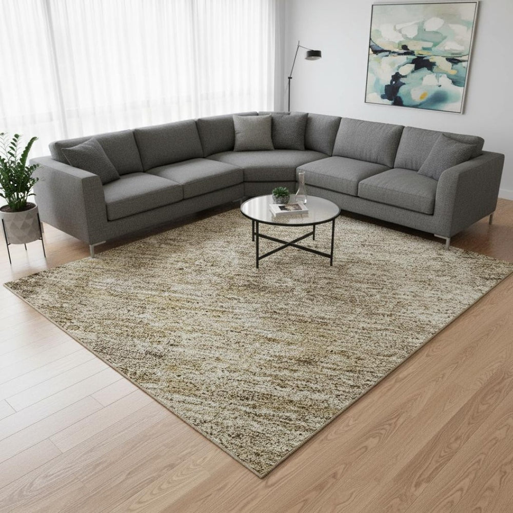 HomeRoots 8' x 10' Brown & Beige Abstract Washable Area Rug - Durable, Stain Resistant, UV Protected Design 674836