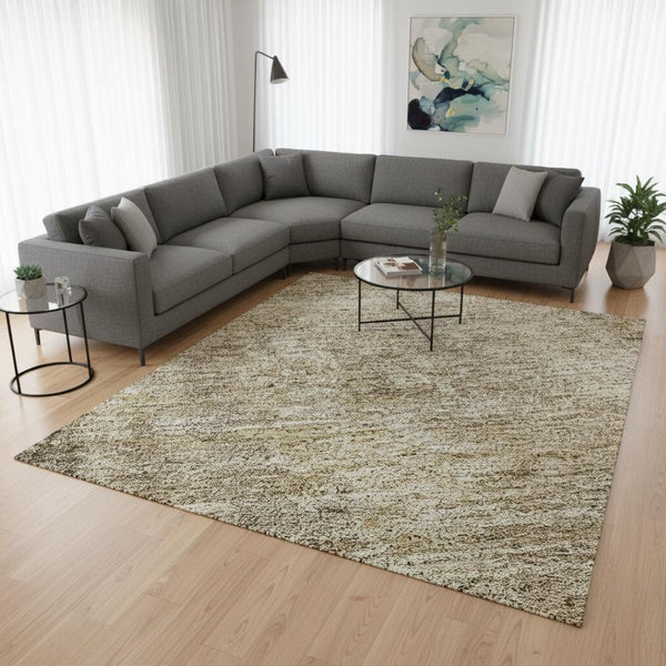HomeRoots 9' X 12' Brown And Beige Abstract Washable Area Rug - Stylish, Durable, UV-Protected for Every Space! 674837