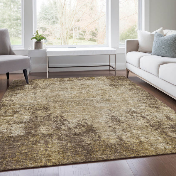 HomeRoots 10' X 14' Stylish Brown and Beige Abstract Washable Area Rug with UV Protection for Modern Homes 674838
