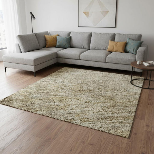 HomeRoots 10' X 14' Stylish Brown and Beige Abstract Washable Area Rug with UV Protection for Modern Homes 674838