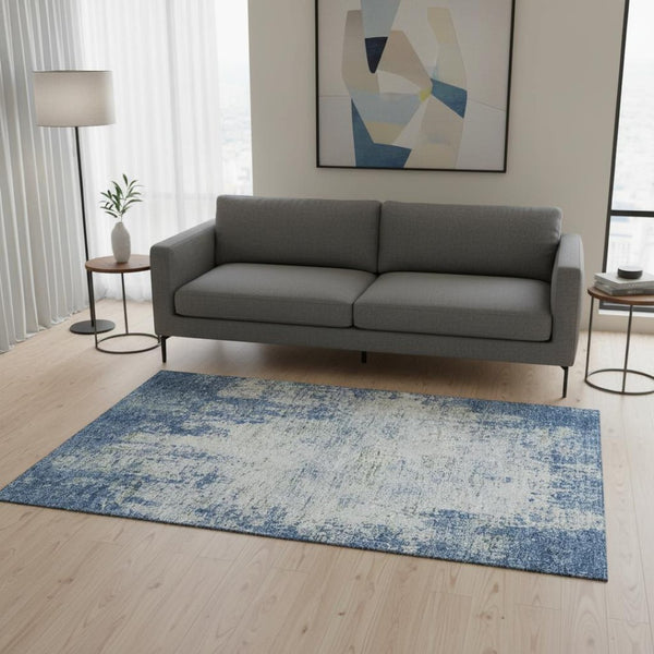 HomeRoots 5' Denim Blue & Ivory Abstract Washable Area Rug - UV Protected, Durable & Easy-Care Home Accent 674840