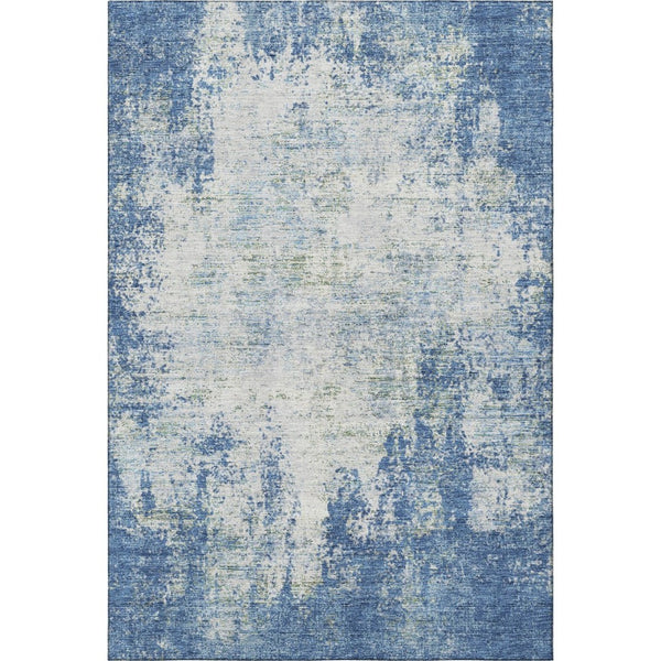HomeRoots 9' X 12' Abstract Denim Blue and Ivory Area Rug - Washable, UV Protected, Stain-Resistant Design 674843