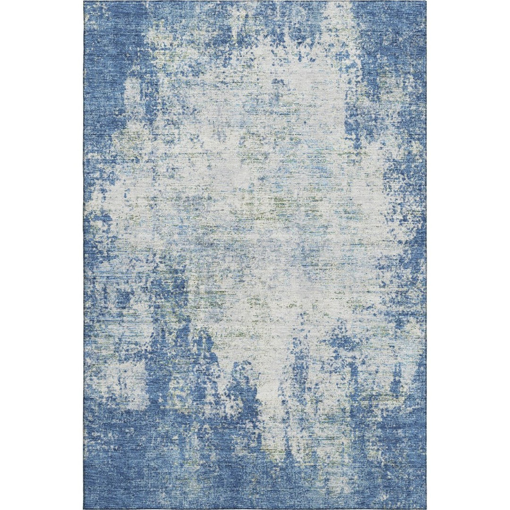 HomeRoots 10' X 14' Denim Blue & Ivory Abstract Area Rug - Washable, UV-Protected, Perfect for Busy Homes! 674844