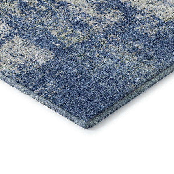 HomeRoots 10' X 14' Denim Blue & Ivory Abstract Area Rug - Washable, UV-Protected, Perfect for Busy Homes! 674844