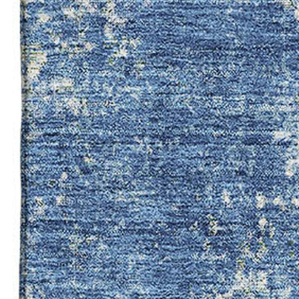 HomeRoots 10' X 14' Denim Blue & Ivory Abstract Area Rug - Washable, UV-Protected, Perfect for Busy Homes! 674844