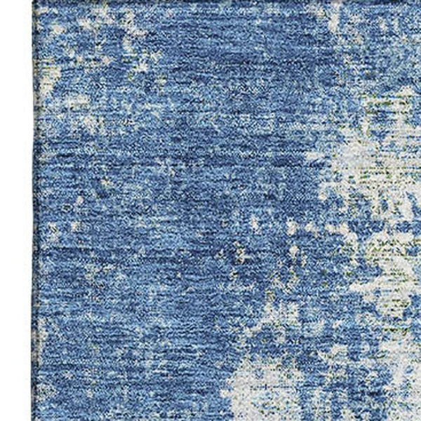 HomeRoots 10' X 14' Denim Blue & Ivory Abstract Area Rug - Washable, UV-Protected, Perfect for Busy Homes! 674844