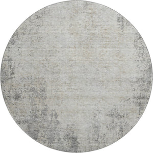HomeRoots 8' Gray And Ivory Abstract Round Rug - Washable, UV Protected, Stain Resistant for Modern Homes 674847
