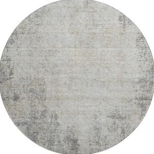 HomeRoots 8' Gray And Ivory Abstract Round Rug - Washable, UV Protected, Stain Resistant for Modern Homes 674847