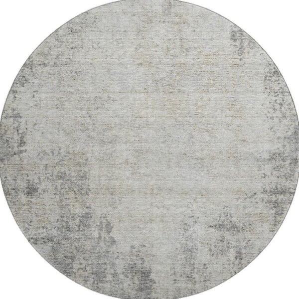 HomeRoots 8' Gray And Ivory Abstract Round Rug - Washable, UV Protected, Stain Resistant for Modern Homes 674847