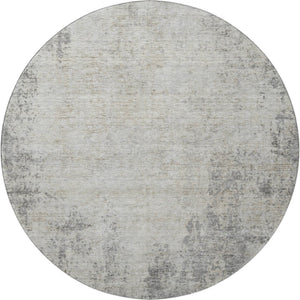 HomeRoots 8' Gray And Ivory Abstract Round Rug - Washable, UV Protected, Stain Resistant for Modern Homes 674847