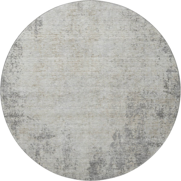 HomeRoots 8' Gray And Ivory Abstract Round Rug - Washable, UV Protected, Stain Resistant for Modern Homes 674847