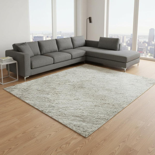 HomeRoots 8' X 10' Gray and Ivory Abstract Washable Area Rug - Stylish, Durable, UV Protected for Any Space 674848