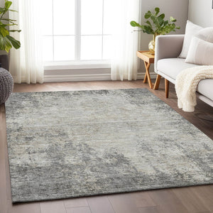 HomeRoots 8' X 10' Gray and Ivory Abstract Washable Area Rug - Stylish, Durable, UV Protected for Any Space 674848