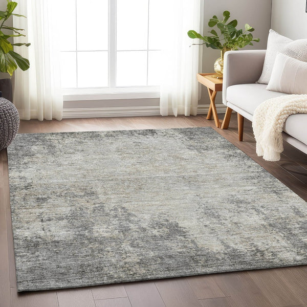 HomeRoots 10' Modern Gray and Ivory Abstract Area Rug - Washable, UV Protected, Durable, Easy-Care Design 674850