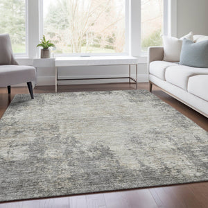 HomeRoots 10' Modern Gray and Ivory Abstract Area Rug - Washable, UV Protected, Durable, Easy-Care Design 674850