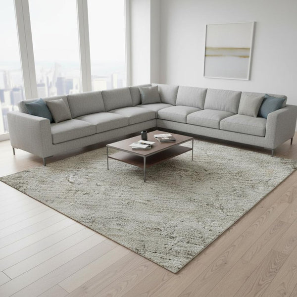 HomeRoots 10' Modern Gray and Ivory Abstract Area Rug - Washable, UV Protected, Durable, Easy-Care Design 674850