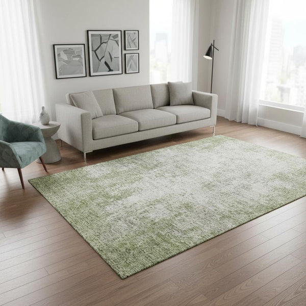 HomeRoots 5' X 8' Green And Ivory Abstract Area Rug - Washable, UV Protected, Stain-Resistant, Modern Design! 674852