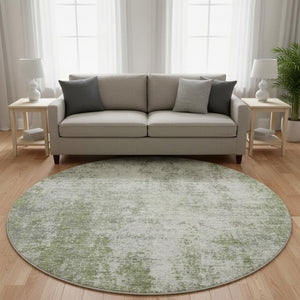 HomeRoots 8' Green And Ivory Abstract Washable Round Rug - UV Protected, Soft, Durable, Stylish & Easy Care 674853