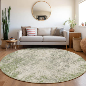 HomeRoots 8' Green And Ivory Abstract Washable Round Rug - UV Protected, Soft, Durable, Stylish & Easy Care 674853