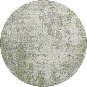 HomeRoots 8' Green And Ivory Abstract Washable Round Rug - UV Protected, Soft, Durable, Stylish & Easy Care 674853
