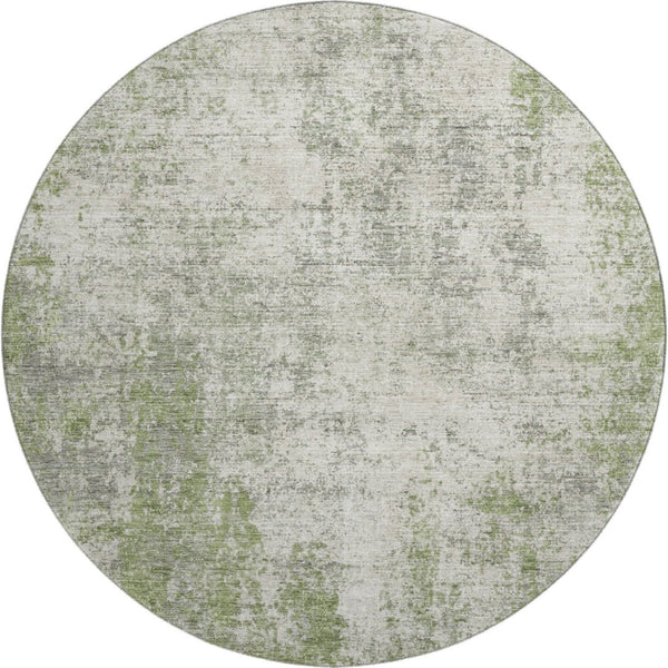 HomeRoots 8' Green And Ivory Abstract Washable Round Rug - UV Protected, Soft, Durable, Stylish & Easy Care 674853