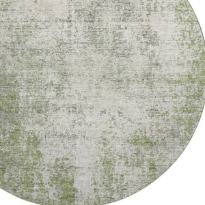 HomeRoots 8' Green And Ivory Abstract Washable Round Rug - UV Protected, Soft, Durable, Stylish & Easy Care 674853