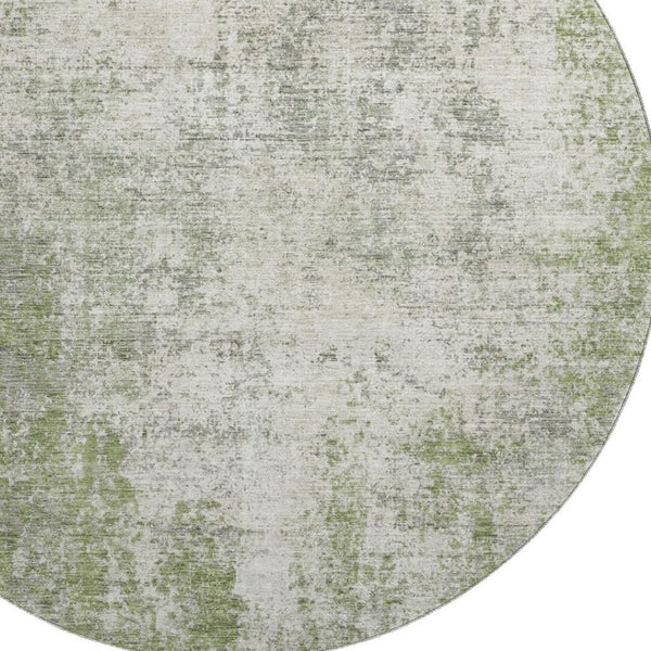 HomeRoots 8' Green And Ivory Abstract Washable Round Rug - UV Protected, Soft, Durable, Stylish & Easy Care 674853