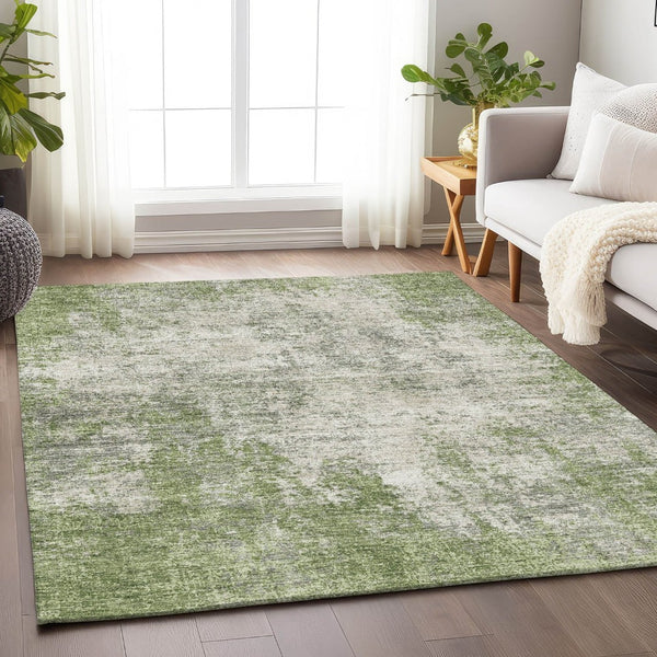 HomeRoots 8' X 10' Green and Ivory Abstract Area Rug - Washable, UV-Protected, Ideal for High-Traffic Spaces! 674854