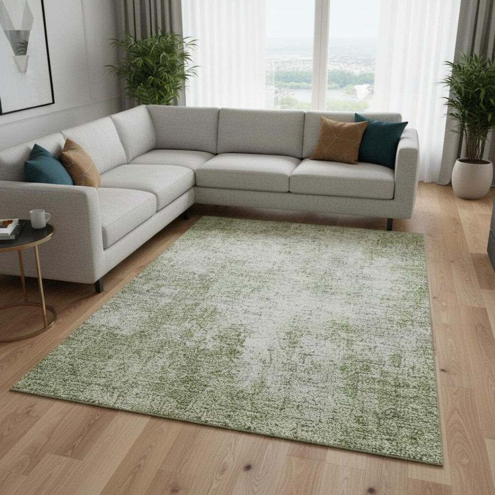 HomeRoots 9' X 12' Modern Green and Ivory Abstract Washable Area Rug – Stain Resistant with UV Protection! 674855