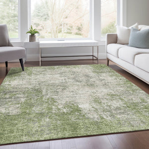 HomeRoots 9' X 12' Modern Green and Ivory Abstract Washable Area Rug – Stain Resistant with UV Protection! 674855