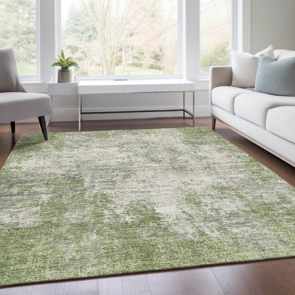 HomeRoots 9' X 12' Modern Green and Ivory Abstract Washable Area Rug – Stain Resistant with UV Protection! 674855
