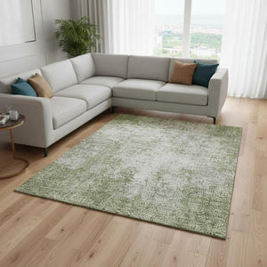 HomeRoots 10' Contemporary Green and Ivory Abstract Area Rug - Washable, UV Protected, Stain-Resistant Design 674856