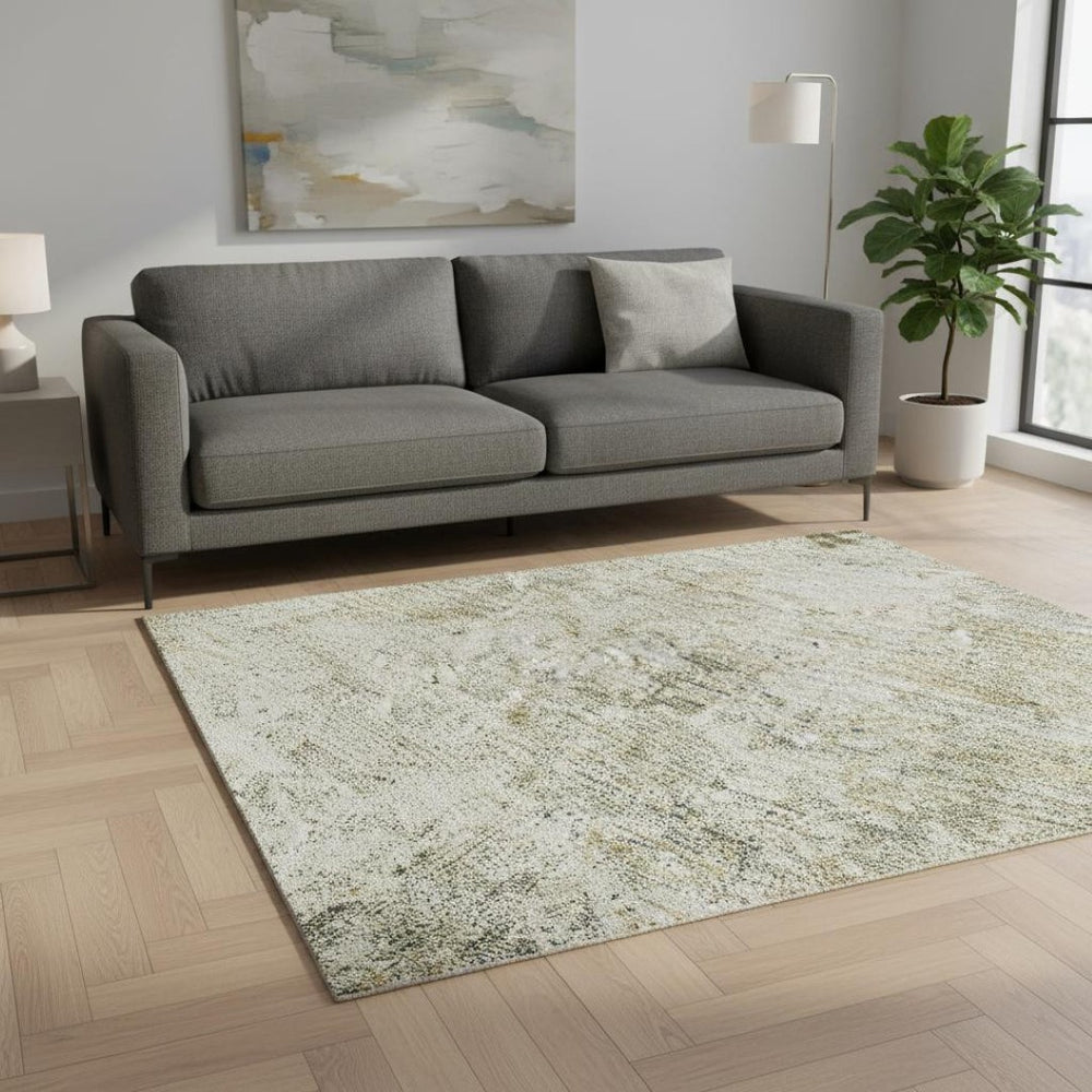 HomeRoots 5' X 8' Olive Green And Ivory Abstract Area Rug - Stylish, Washable, UV-Protected for Modern Homes! 674858