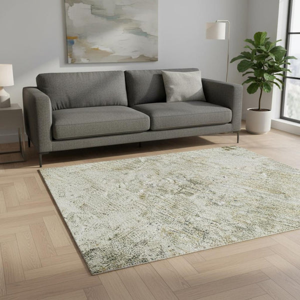 HomeRoots 5' X 8' Olive Green And Ivory Abstract Area Rug - Stylish, Washable, UV-Protected for Modern Homes! 674858