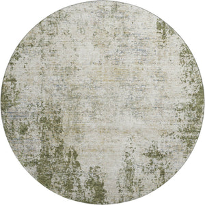 HomeRoots 8' Olive Green and Ivory Abstract Round Rug - Washable, UV-Protected, Durable for Indoor/Outdoor Use 674859