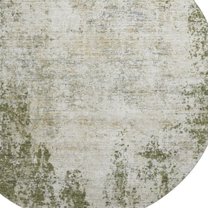 HomeRoots 8' Olive Green and Ivory Abstract Round Rug - Washable, UV-Protected, Durable for Indoor/Outdoor Use 674859
