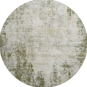 HomeRoots 8' Olive Green and Ivory Abstract Round Rug - Washable, UV-Protected, Durable for Indoor/Outdoor Use 674859