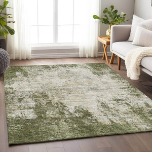 HomeRoots 9' X 12' Olive Green & Ivory Abstract Area Rug - Washable, UV Protected, Stylish & Durable Design 674861