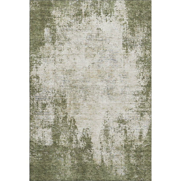 HomeRoots 9' X 12' Olive Green & Ivory Abstract Area Rug - Washable, UV Protected, Stylish & Durable Design 674861